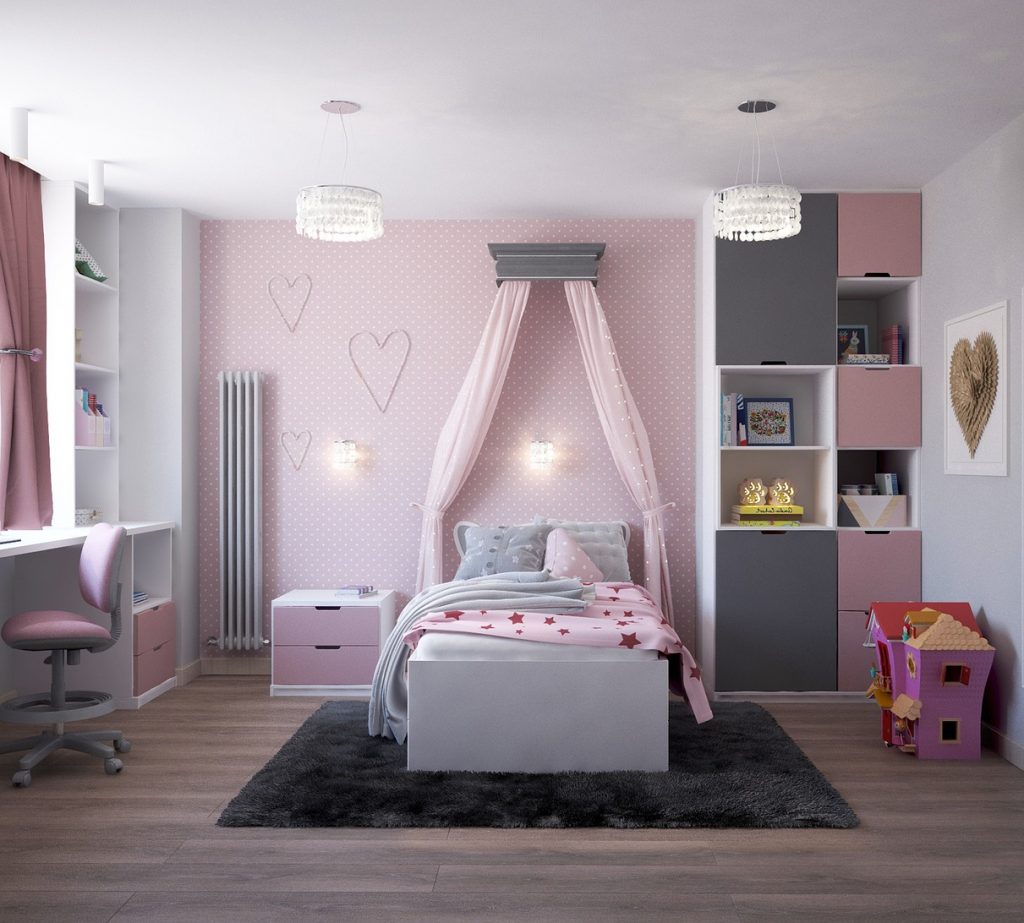 Beispiel für ein farblich abgestimmtes Kinderzimmer, das den Schlaf des Kindes fördert