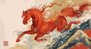 Die Illustration eines roten Pferds als Symbolbild zum Blogbeitrag „Das Feuer-Pferd-Jahr 2026"